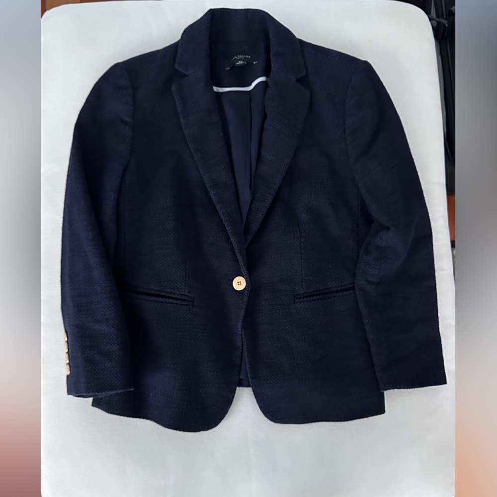 Ann Taylor Navy Blazer with Brass Buttons and Pockets, Size 4 Petite
